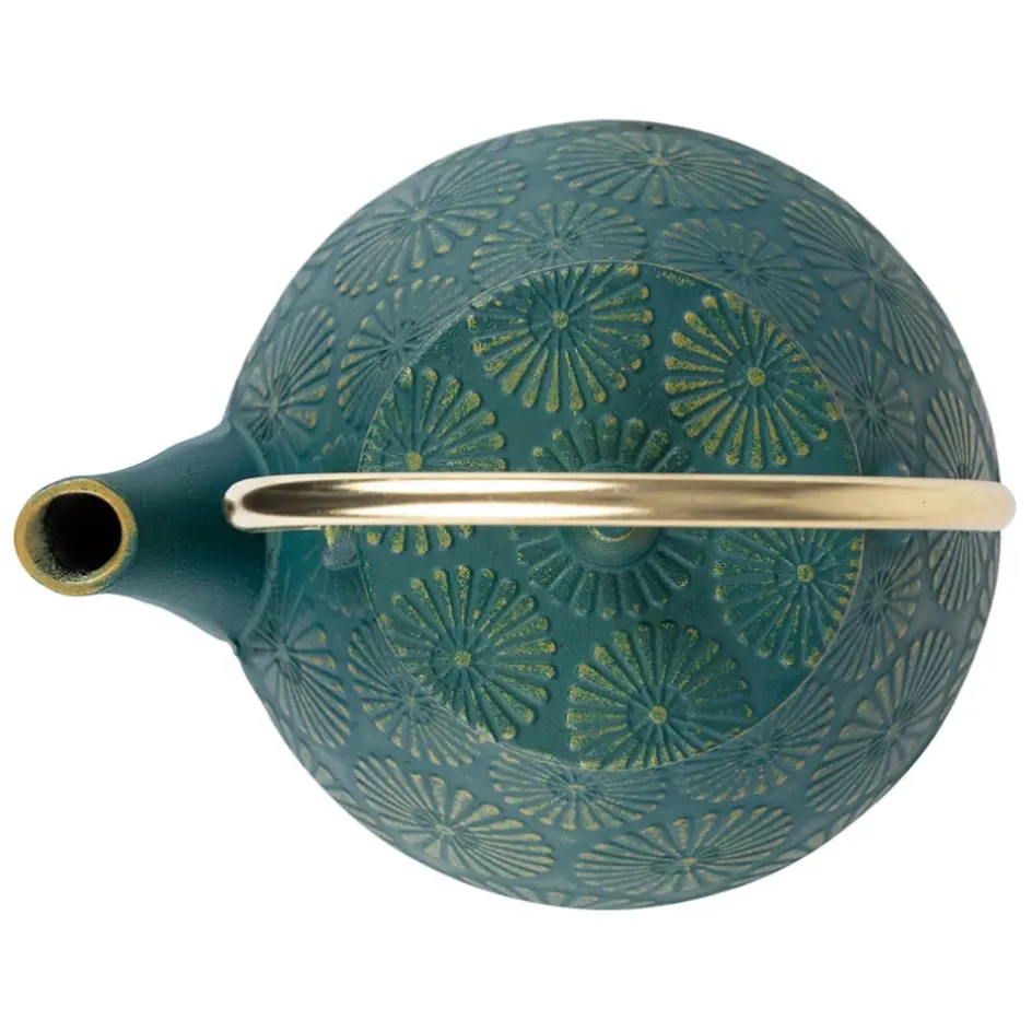Fabrique de Styles Théières Et Cafetières*Théière en fonte émeraude et dorée - lotus