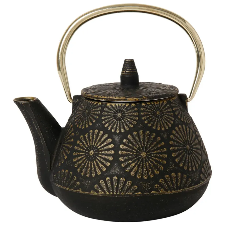 Fabrique de Styles Théières Et Cafetières*Théière en fonte noir et doré - Lotus