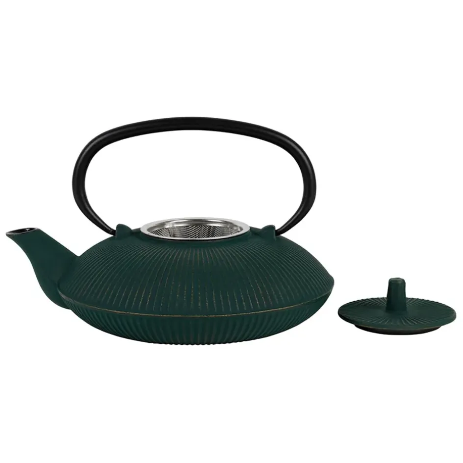 Fabrique de Styles Théières Et Cafetières*Théière en fonte plate avec filtre émeraude et doré 75cl