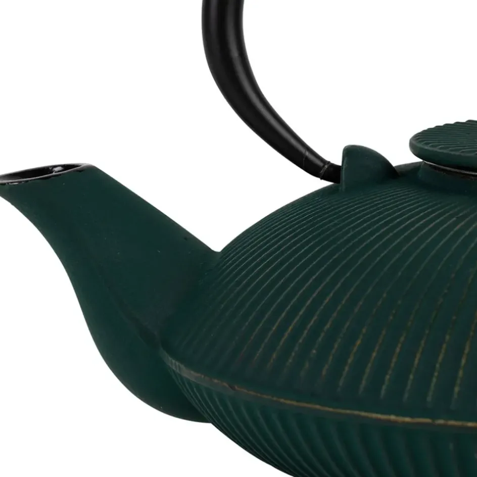Fabrique de Styles Théières Et Cafetières*Théière en fonte plate avec filtre émeraude et doré 75cl