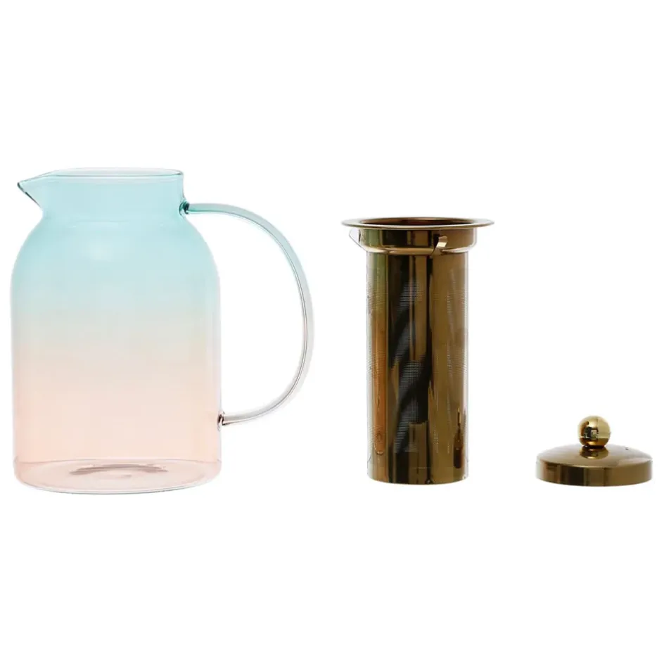 Fabrique de Styles Théières Et Cafetières*Théière en verre borosilicate émeraude et corail 1.5l - Funny