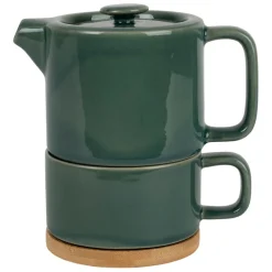 Fabrique de Styles Théières Et Cafetières*Théière égoïste en grès et acacia émeraude 45cl - Nordika