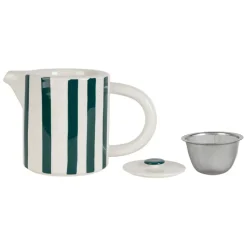 Fabrique de Styles Théières Et Cafetières*Théière rayée en grès émeraude et blanc avec filtre 1l - Alaria