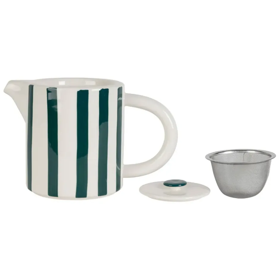 Fabrique de Styles Théières Et Cafetières*Théière rayée en grès émeraude et blanc avec filtre 1l - Alaria