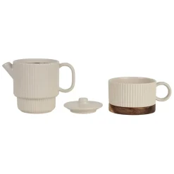 Fabrique de Styles Théières Et Cafetières*Théière solitaire avec tasse et filtre en grès écru 45cl - Sweet Leaves