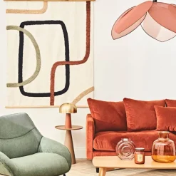 Fabrique de Styles Tableaux Et Toiles*Toile tuftée écru, et sauge en coton -terre brulee