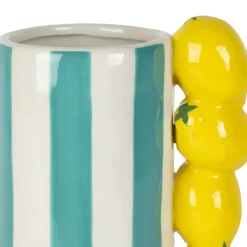 Fabrique de Styles Vases Et Soliflores*Vase citron en dolomite rayé turquoise et jaune h21cm - Medi