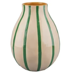 Fabrique de Styles Vases Et Soliflores*Vase en dolomite rayé vert écru et jaune h20cm