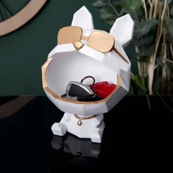 Fabrique de Styles Petits Objets Déco*Vide poche chien lunettes blanc