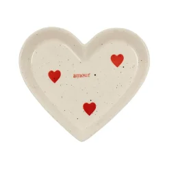 Fabrique de Styles Petits Objets Déco*Vide poche cœur en grès et rouge moucheté - Famille