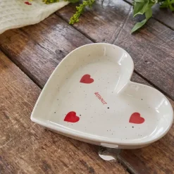 Fabrique de Styles Petits Objets Déco*Vide poche cœur en grès et rouge moucheté - Famille